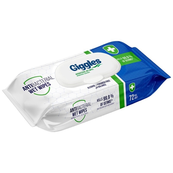 Вологі серветки Giggles Антибактеріальні, 72 шт. - Pampik