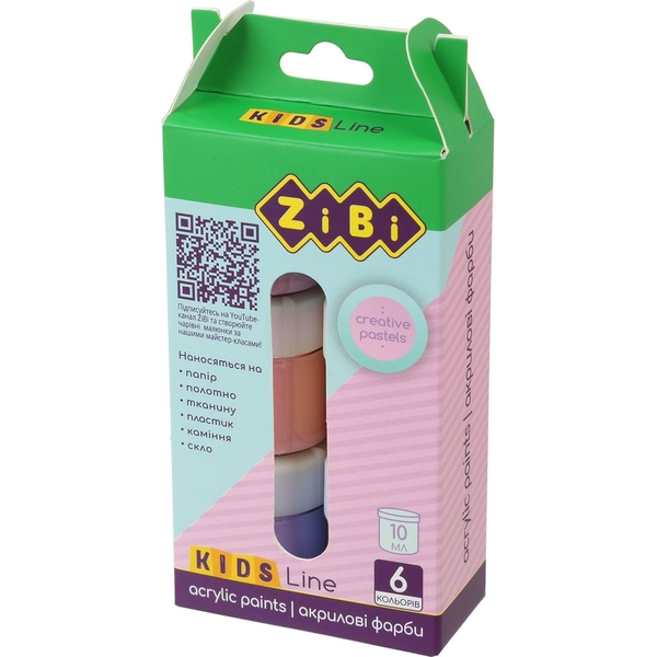 Фарби акрилові Zibi Kids Line Pastel 6 кольорів (ZB.6665) - Pampik