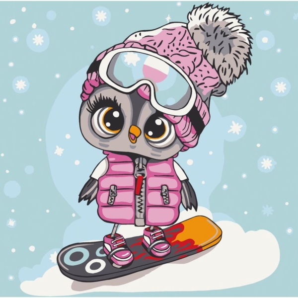 Картина за номерами ArtCraft Совеня на сноуборді 30x30 см (15549-AC) - Pampik