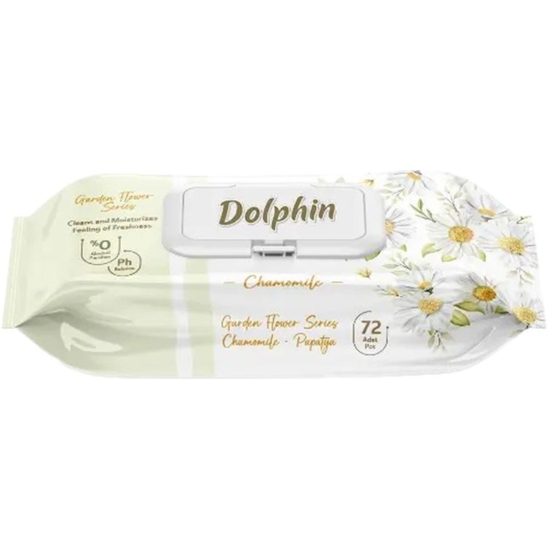 Вологі серветки Dolphin Chamomile з клапаном, 72 шт. - Pampik