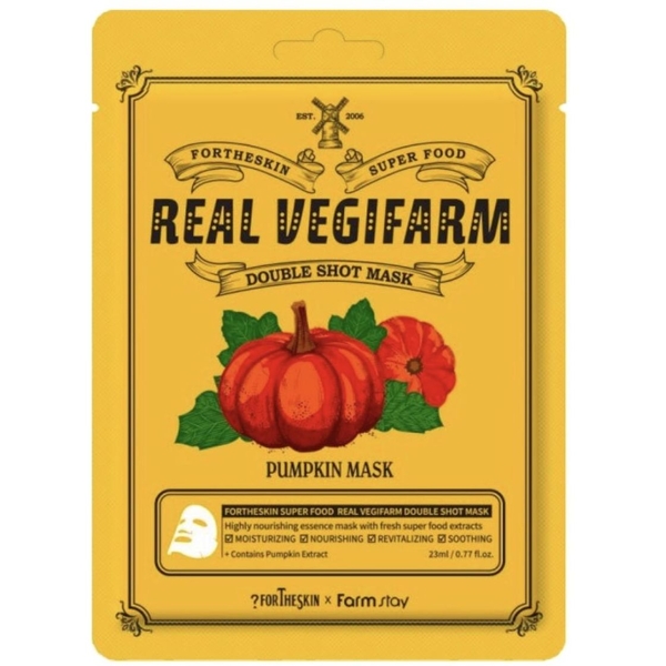 Тканевая маска для лица Fortheskin Super Food Real Vegifarm Double Shot Mask Pumpkin, 23 мл - Pampik