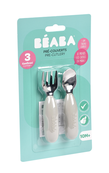Набір ложка і виделка Beaba 10+, металевий сірий (913581) - Pampik - 5