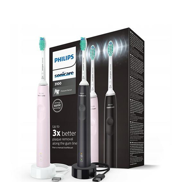 Набір звукових зубних щіток Philips Sonicare Series 3100 HX3675/15, рожева + чорна, 2 шт. - Pampik - 2