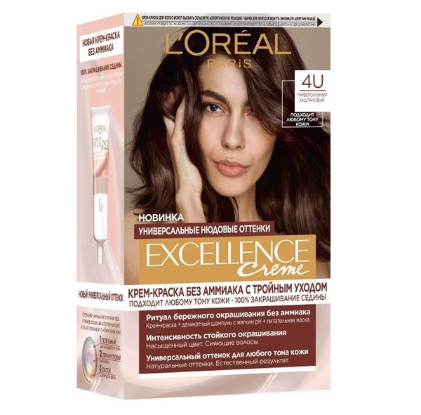 Фарба для волосся L’Oréal Paris Excellence Creme, відтінок 4U (універсальний каштановий), 192 мл (AA343700) - Pampik