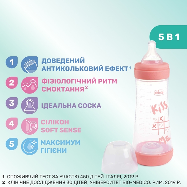 Пляшка для годування Chicco Perfect 5 Love пластикова із силіконовою соскою 300 мл (20235.11.40) - Pampik - 3