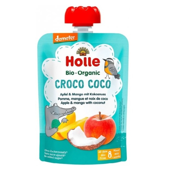 Пюре Holle Croco Coco з яблуком, манго та кокосом, 100 г - Pampik
