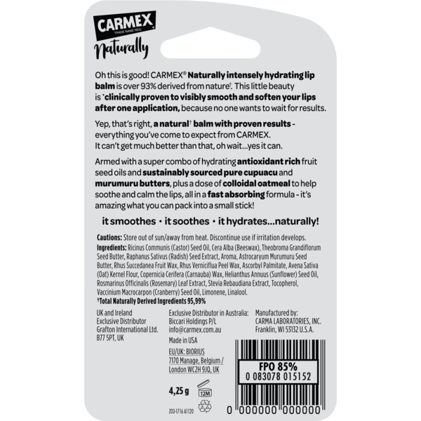 Бальзам для губ у стіку Carmex Naturally зі смаком груші. 4.25 г - Pampik - 4