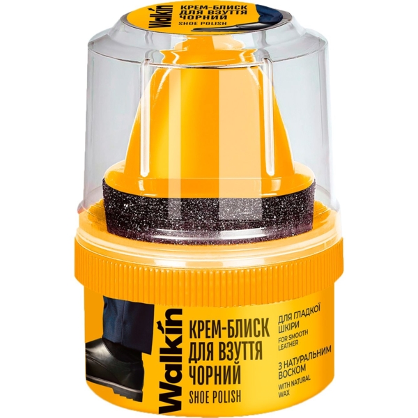 Крем-блеск для обуви из гладкой кожи Walkin, с аппликатором, черный, 75 мл - Pampik