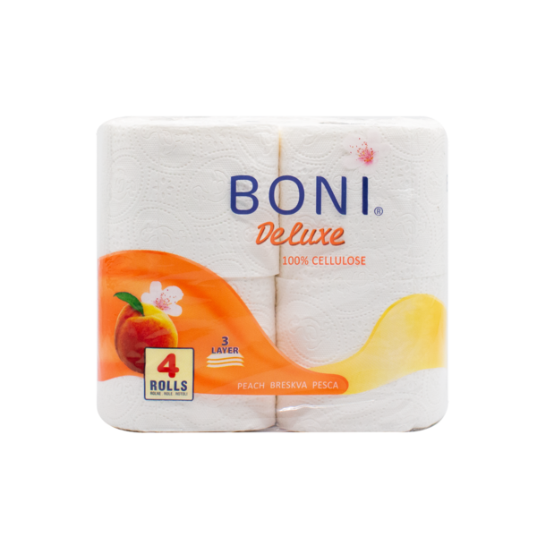 Туалетная бумага Boni DeLuxe Персик, трехслойная, 4 рулона - Pampik