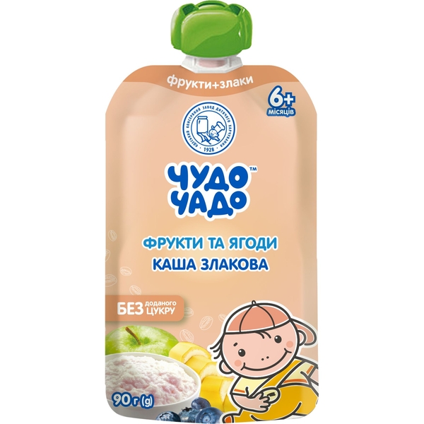 Пюре Чудо-чадо Фруктово-ягодное со злаковой кашей, 90 г - Pampik