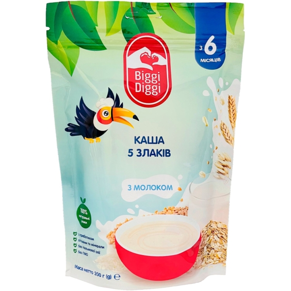 Молочна каша Biggi Diggi 5 злаків, 200 г - Pampik