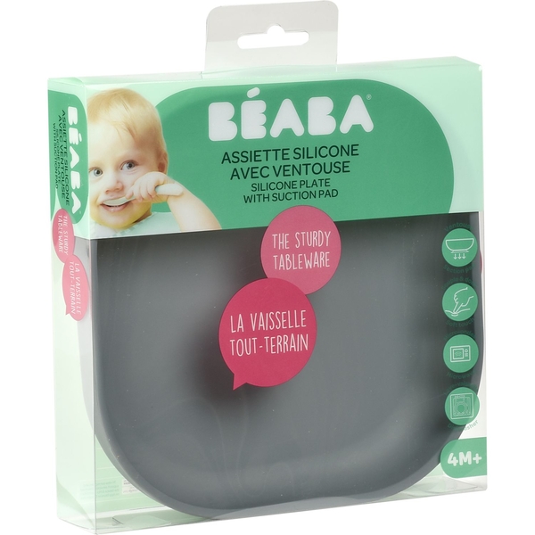 Силіконова тарілка на присосці Beaba Silicone Suction Plate, сіра (913550) - Pampik - 2