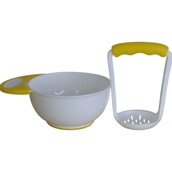 Тарілка з товкушкою Lindo біла з жовтим (РК 059) - Pampik