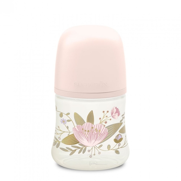 Пляшечка для годування Suavinex Gold Edition, фізіологічна соска, повільний потік, 150 мл, рожева (307868) - Pampik