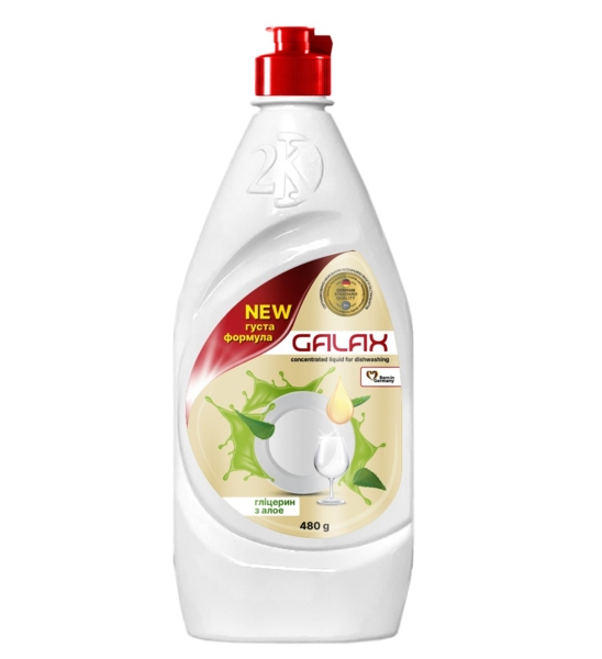 Концентрированная жидкость для мытья посуды Galax Глицерин и Алоэ, 480 г - Pampik