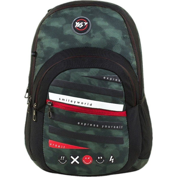 Рюкзак молодіжний Yes T-85 Smiley World Military Boy, черный с зеленым (558285) - Pampik