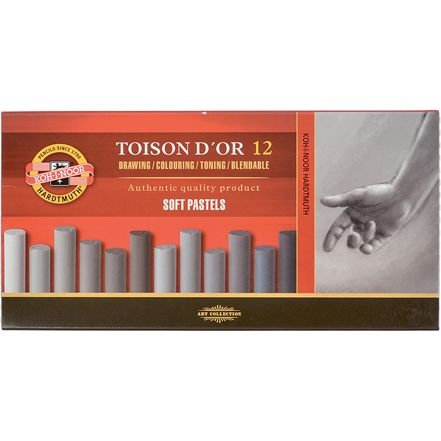 Мел-пастель Koh-i-Noor Toison Dor 12 шт серые оттенки (8522012002GY) - Pampik