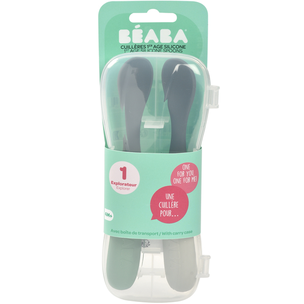 Набір силіконових ложок Beaba зелений/сірий, 2 шт. (913574) - Pampik