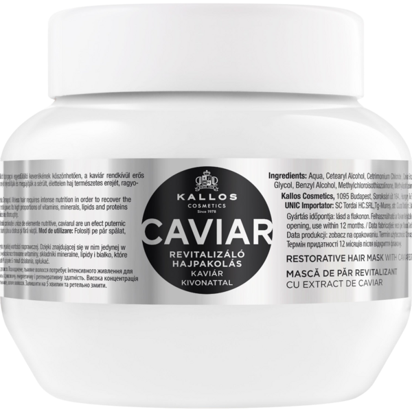 Маска для волос Kallos Cosmetics Caviar тонизирующая с экстрактом черной икры, 275 мл - Pampik