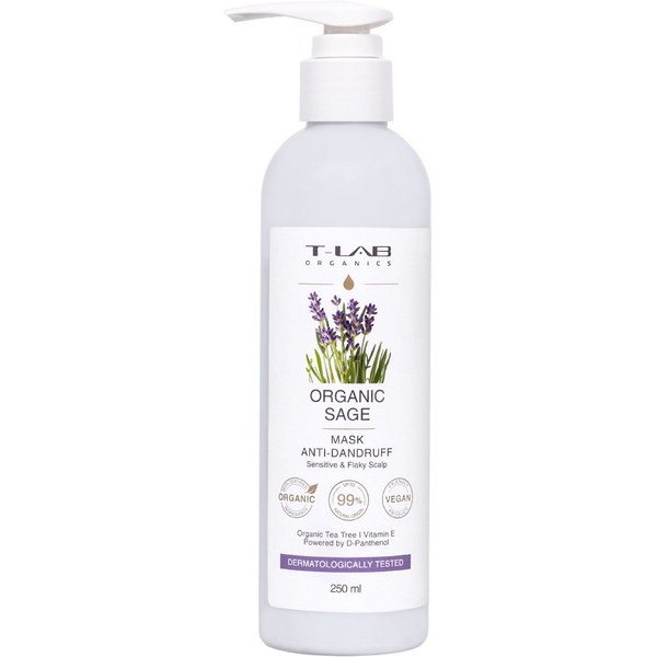 Маска T-LAB Organics Organic Sage Anti-Dandruff для чутливої шкіри, 250 мл - Pampik