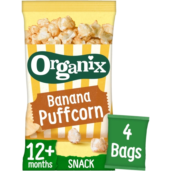 Дитячі фруктові снеки Organix Banana Puffcorn органічні, 40 г (4 шт. х 10 г) - Pampik