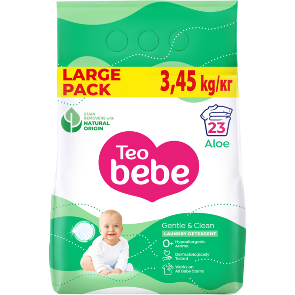 Стиральный порошок для детского белья Teo Bebe Gentle & Clean Aloe, 3.45 кг - Pampik