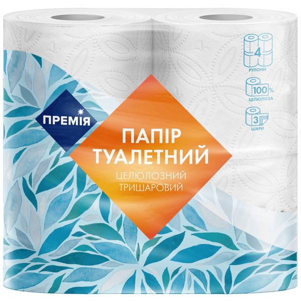 Бумага туалетная Премія, 3-слойная, 4 рулона - Pampik