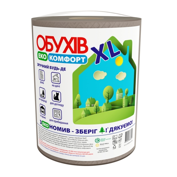 Рушники паперові Обухів Комфорт XL, двошарові, 1 рулон - Pampik