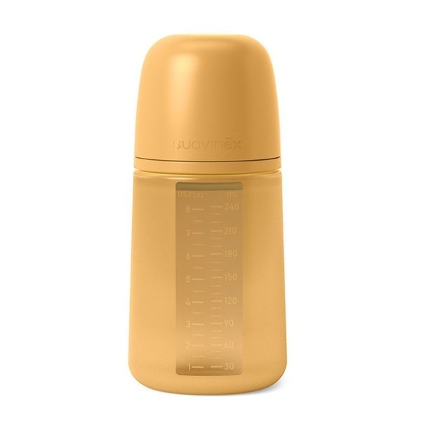 Пляшечка для годування Suavinex Colour Essence, фізіологічна соска, повільний потік, 240 мл, світло-коричнева (308069) - Pampik