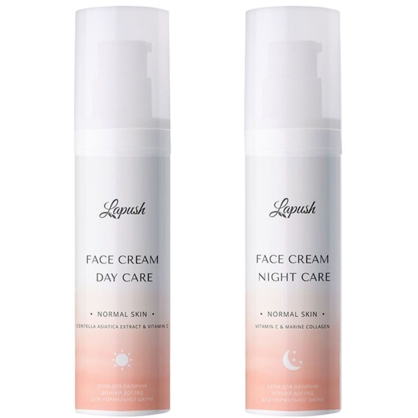 Набір для нормальної шкіри Lapush Day & Night: Денний крем з екстрактом азіатської центели та вітаміном С, 50 мл + Нічний крем з вітаміном С та морським колагеном, 50 мл - Pampik