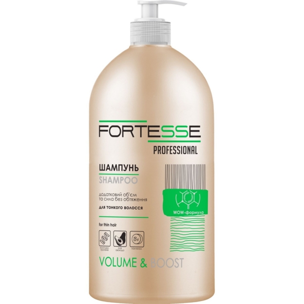 Шампунь Fortesse Professional Volume & Boost Об'єм, для тонкого волосся, з дозатором, 1 л - Pampik