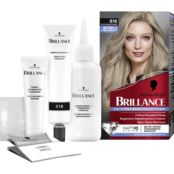 Стійка крем-фарба для волосся Schwarzkopf Brillance 816 благородний блондин, 170 мл - Pampik - 4
