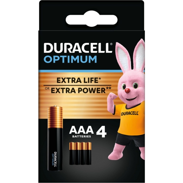 Щелочные батарейки мизинчиковые Duracell Optimum 1.5 V AAA LR6, 4 шт. (5000394158726) - Pampik