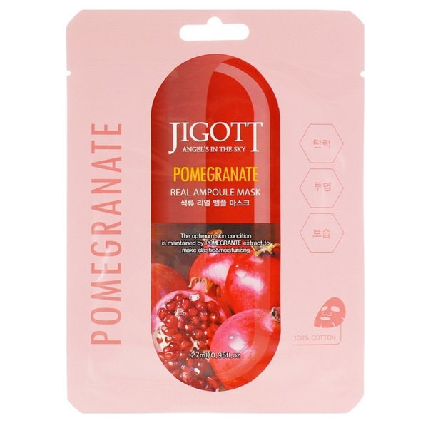 Тканинна маска Jigott Pomegranate Real Ampoule Mask з екстрактом граната, 27 мл - Pampik