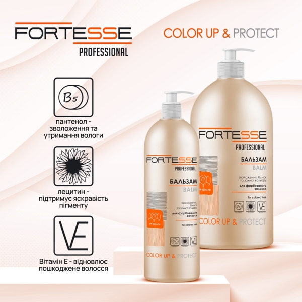 Бальзам Fortesse Professional Color Up & Protect Стійкість кольору для фарбованого волосся, з дозатором, 400 мл - Pampik - 2