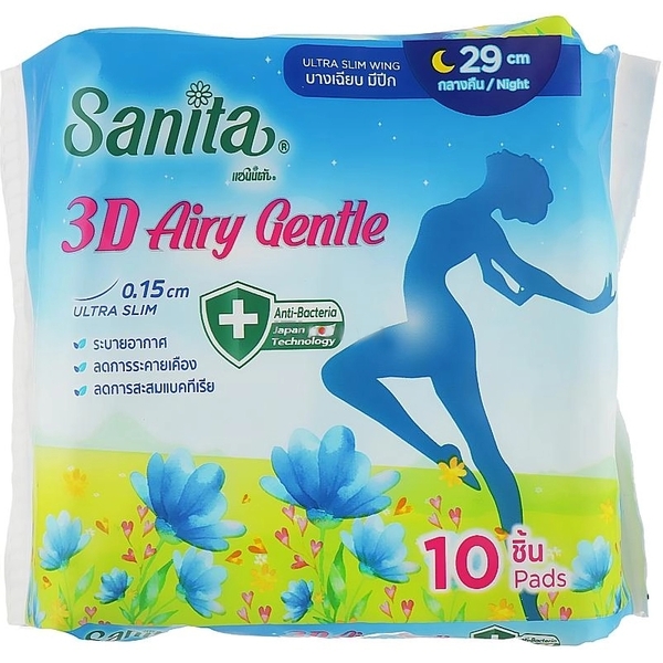 Гигиенические прокладки Sanita 3D Airy Gentle Slim Wing с крылышками 29 см 10 шт. - Pampik
