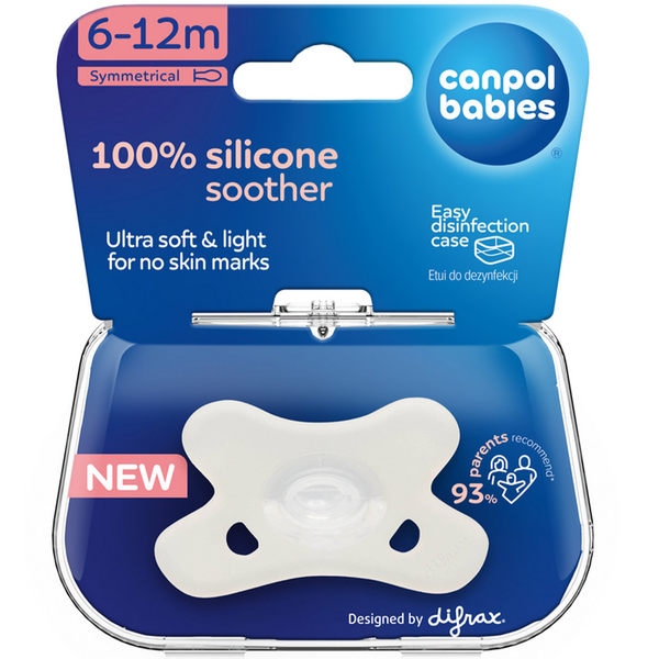 Силиконовая симметричная пустышка Canpol babies, 6-12 месяцев, белый (24/002_whi) - Pampik