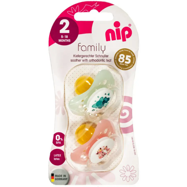 Пустушка Nip Моя сім'я №2, Д, 5-18 міс., латекс, 2 шт., Слоник та Лисичка - Pampik