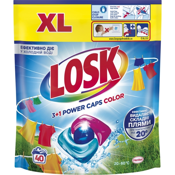 Капсулы для стирки Losk Трио-капсулы 3+1 Power Caps Color, 40 шт. - Pampik