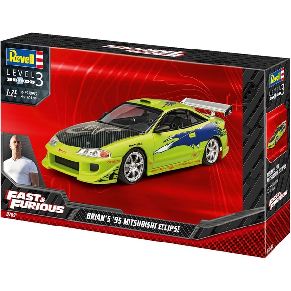 Сборная модель Revell Автомобиль Mitsubishi Eclipse 1995 из фильма Форсаж, уровень 3, масштаб 1:25, 75 деталей (RVL-07691) - Pampik