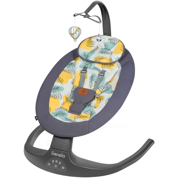 Шезлонг-гойдалка Lionelo Ralf Grey Concrete з ігровою дугою, сірий з жовтим - Pampik