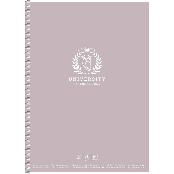 Колледж-блок Student, B5, в клеточку, спираль, 80 л., University international, пудровый (B5-CC-080-6509K) - Pampik