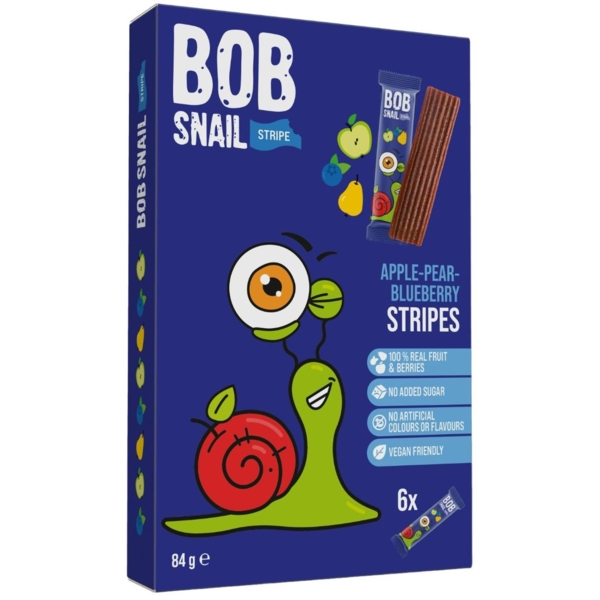 Конфета фруктово-ягодная Bob Snail Яблочно-Грушево-Черничный страйп, 84 г (6 шт. х 14 г) - Pampik