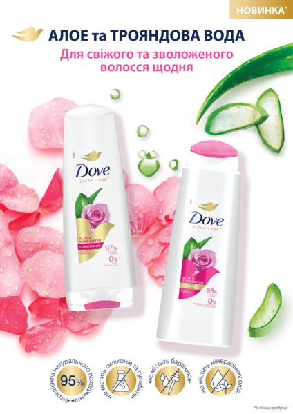 Бальзам-ополіскувач Dove Ультрадогляд з алое вера та трояндовою водою, 350 мл - Pampik - 3