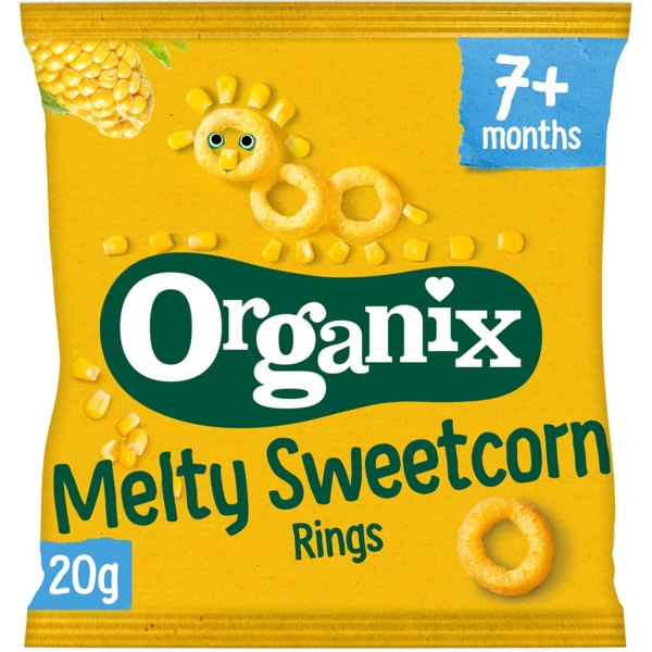 Детские кукурузные снеки Organix Melty Sweetcorn Rings органические, 20 г - Pampik