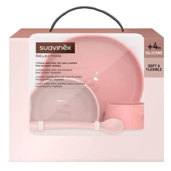 Набір посуду Suavinex Colour Essence, 4 предмети, рожевий (401543) - Pampik
