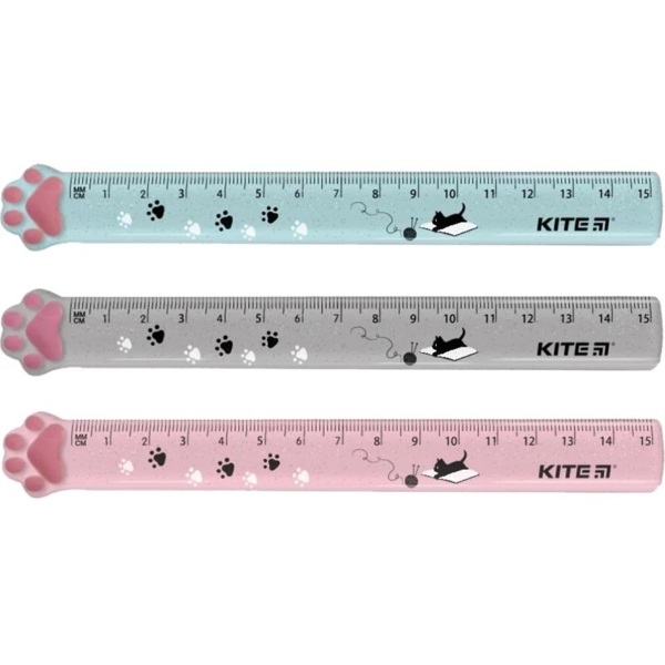 Лінійка Kite Paws пластикова з глітером 15 см 1 шт. в асортименті (K23-020) - Pampik
