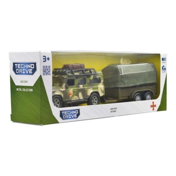 Игровой набор TechnoDrive Land Rover Defender Military с прицепом (520027.270) - Pampik - 12