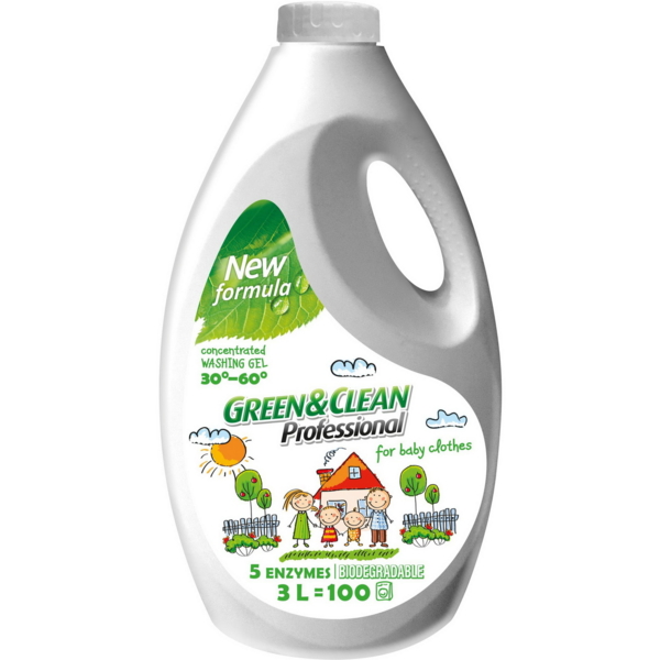 Гель для прання дитячого одягу Green & Clean Professional, 3 л - Pampik