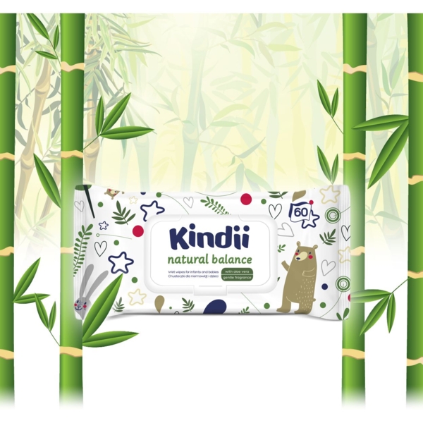 Вологі серветки Kindii Natural Balance, 60 шт. - Pampik - 3